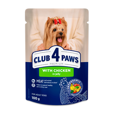 CLUB 4 PAWS Premium "With chicken in jelly". Сomplete canned pet food for adult dogs